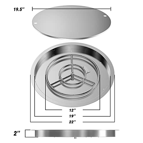 Skyflame 19 Inch Round Stainless Steel Drop in Fire Pit Pan with Burner Ring and Cover N4659
