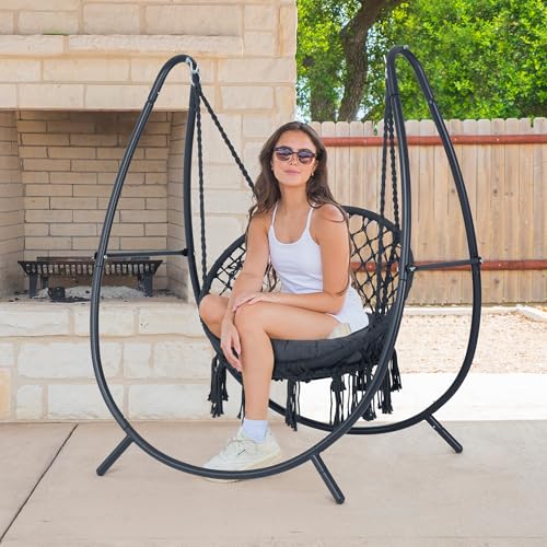 ANOW Macrame Hammock Chair with Stand, Heavy Duty, Max 400 Lbs, Natural D6144