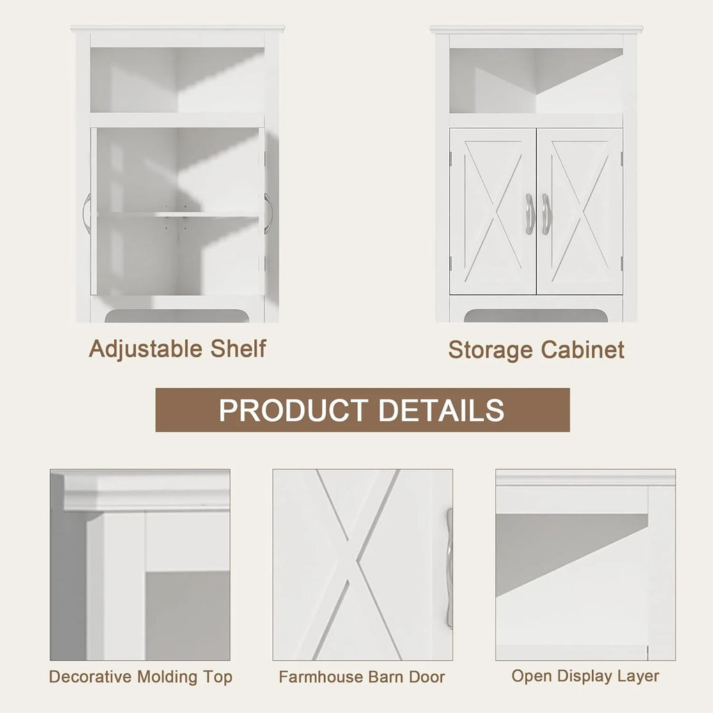 YINCHEN Corner Storage Cabinet with Barn Door and Adjustable Shelf, White P514