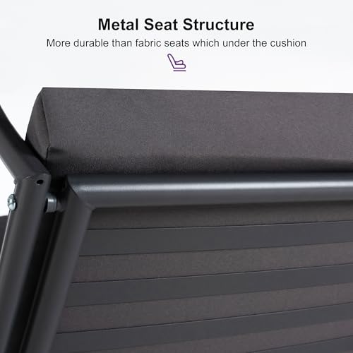 PURPLE LEAF Outdoor Patio Porch Swing with Adjustable Canopy, 3-Seat Bench, Grey W393