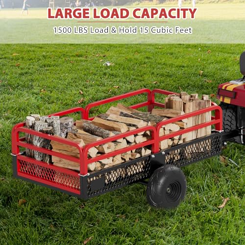 Heavy Duty Steel Dump Cart ATV Trailer, 1500 lbs, 15 cu ft, Removable Sides P8183