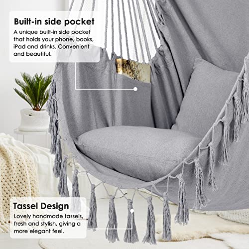 Y-STOP Hammock Chair Hanging Rope Swing with 2 Cushions, Beige I74503