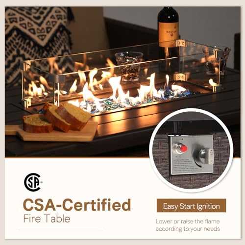 SUNSITT Outdoor Fire Pit Table 43 Inch Wicker Propane with Aluminum Tabletop, Taupe F2263