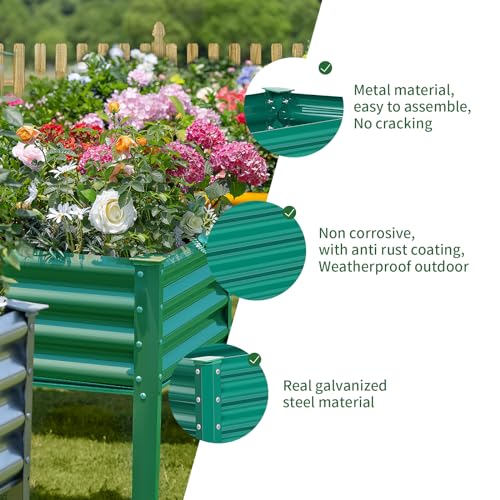 Land Guard Galvanized Raised Garden Bed with Legs, 48×24×32in Metal Elevated Planter Box Z11926