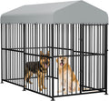 MEETWARM Large Outdoor Dog Kennel, Metal Heavy Duty Outdoor Indoor Pet Playpen, Anti-Rust Outdoor Dog Fence Dog Pens with Anti-UV & Waterproof Top Cover and Secure Lock for Backyard, 4'L x 8'W x 6'H