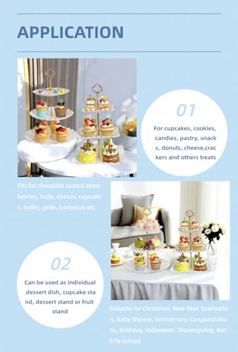 2 Pack 3 Tier Dessert Cupcake Stand, Round & Square Plastic Serving Tray, White X291013
