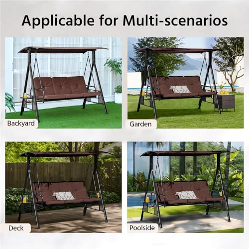 Yaheetech 3-Seat Outdoor Patio Swing with Adjustable Sunshade, Dark Brown B498326