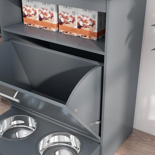 PawHut Pet Feeder Station Storage Cabinet with Raised Bowls, White H257780
