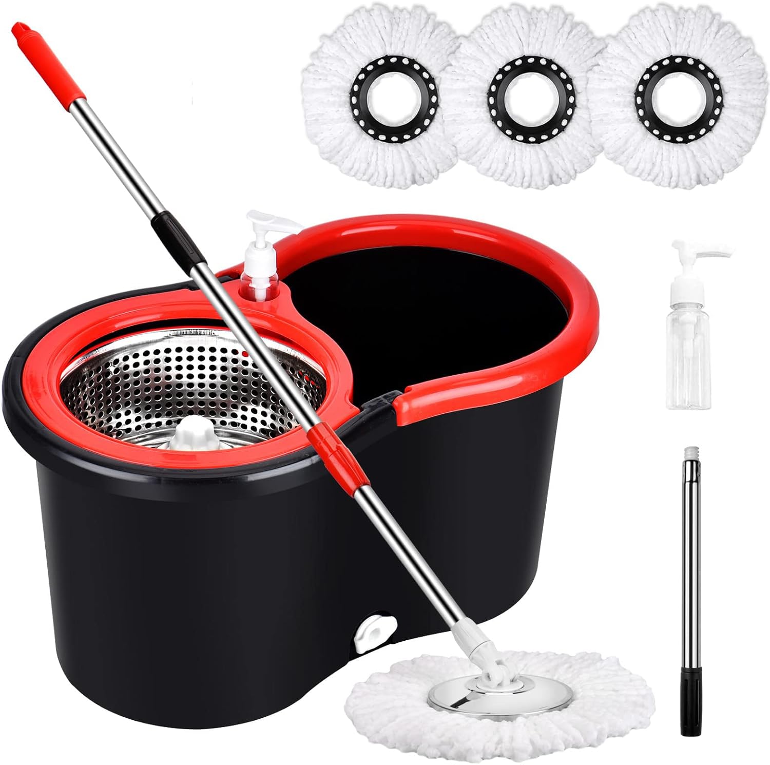 Mop Bucket with Wringer Set, 360 Rotation, 3 Microfiber Mop Heads, Black D15592