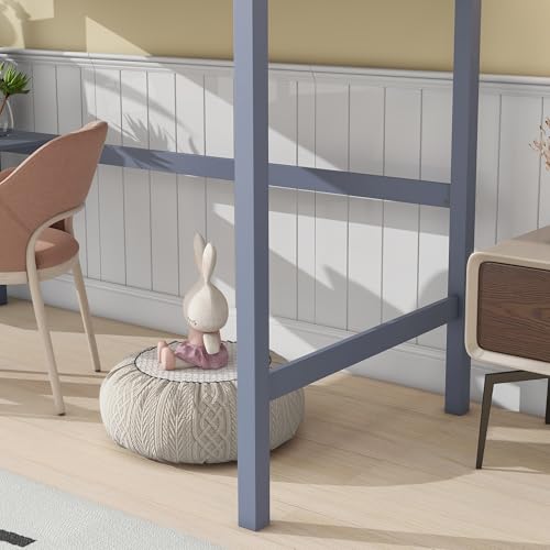 Twin Size Low Loft Bed with Ladder and Safety Guardrail, Solid Wood, White D5235