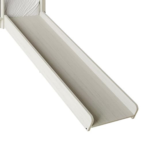 Antique Gray Wood Twin Loft Bed with Slide and Ladder for Kids A324