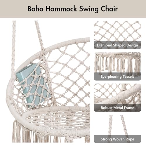 ANOW Macrame Hammock Chair with Stand, Heavy Duty, Max 400 Lbs, Natural D6144