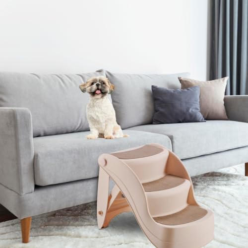 Folding Dog Stairs for Small Dogs, Non-Slip, Lightweight, Indoor/Outdoor, Beige U6409