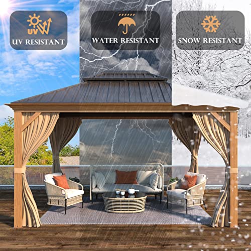 YOLENY 10' x 12' Hardtop Gazebo with Galvanized Steel Double Roof, Netting and Curtains Y84317