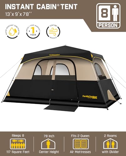Fanttik Outdoor Camping Tent 4/6/8/10 Person Instant Cabin with Rainfly & Carry Bag G367