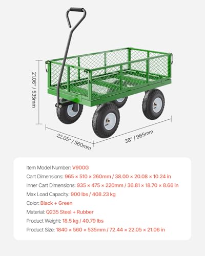 VEVOR 900 Lbs Heavy Duty Steel Garden Cart with 10" Tires and Removable Sides J262