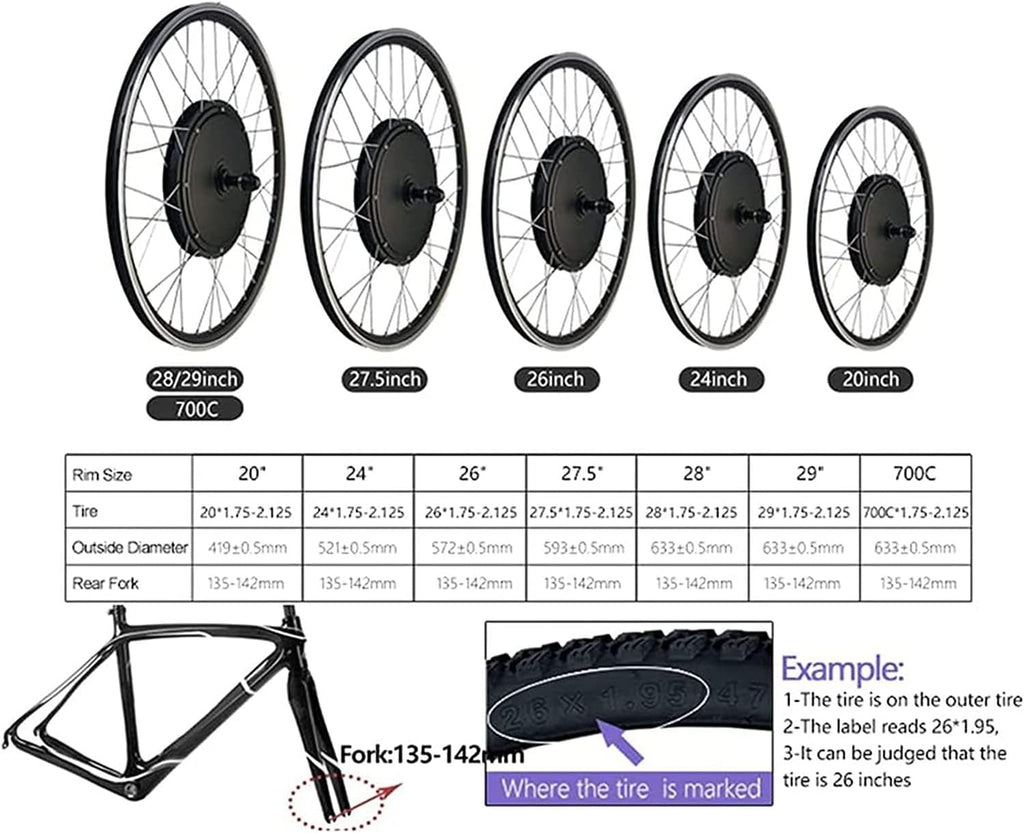 Ebike Conversion Kit 26" Rear Wheel 48V 500W Hub Motor for Mountain Bike V99649