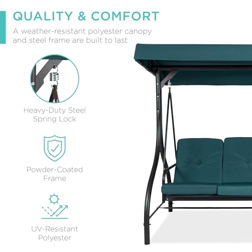 Best Choice Products 3-Seat Outdoor Canopy Swing Glider with Adjustable Shade, Midnight Green A10932