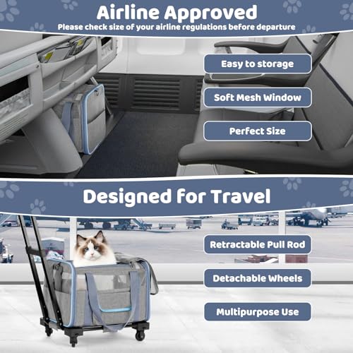 Pet Carrier for Small Dog Cat, Airline Approved Rolling Soft Sided Travel Bag Q516059