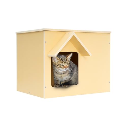 Outdoor Cat House Wooden Feral Cat Shelter with Escape Door L75941