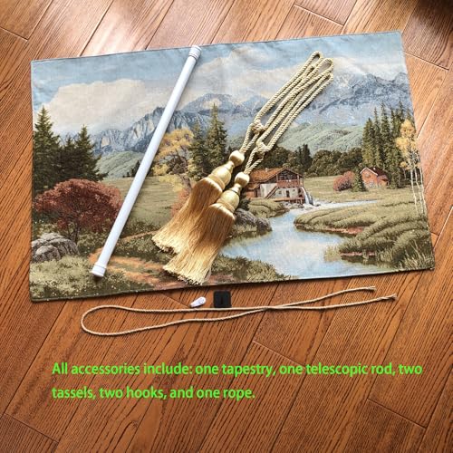 Vintage Nature Tapestry Wall Hanging with Telescopic Rod & Tassels I9744