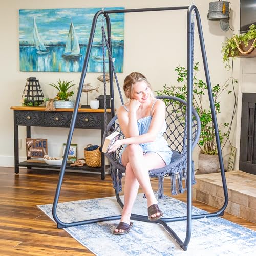 SUNCREAT Hammock Chair with Stand, Heavy Duty, 330 lbs Capacity, Grey W3890