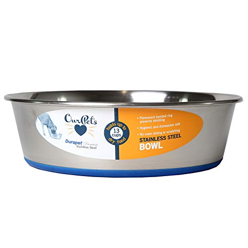 OurPets DuraPet Premium Dishwasher Safe Stainless Steel Dog Bowl for Food or Water [Multiple Sizes for Small to Large Dogs] in Traditional or Wide Base Design - 8 CUP