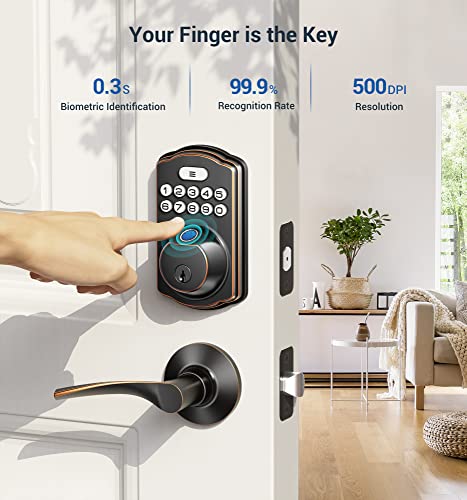Veise Fingerprint Door Lock, Keyless Entry Deadbolt, Oil Rubbed Bronze A43525