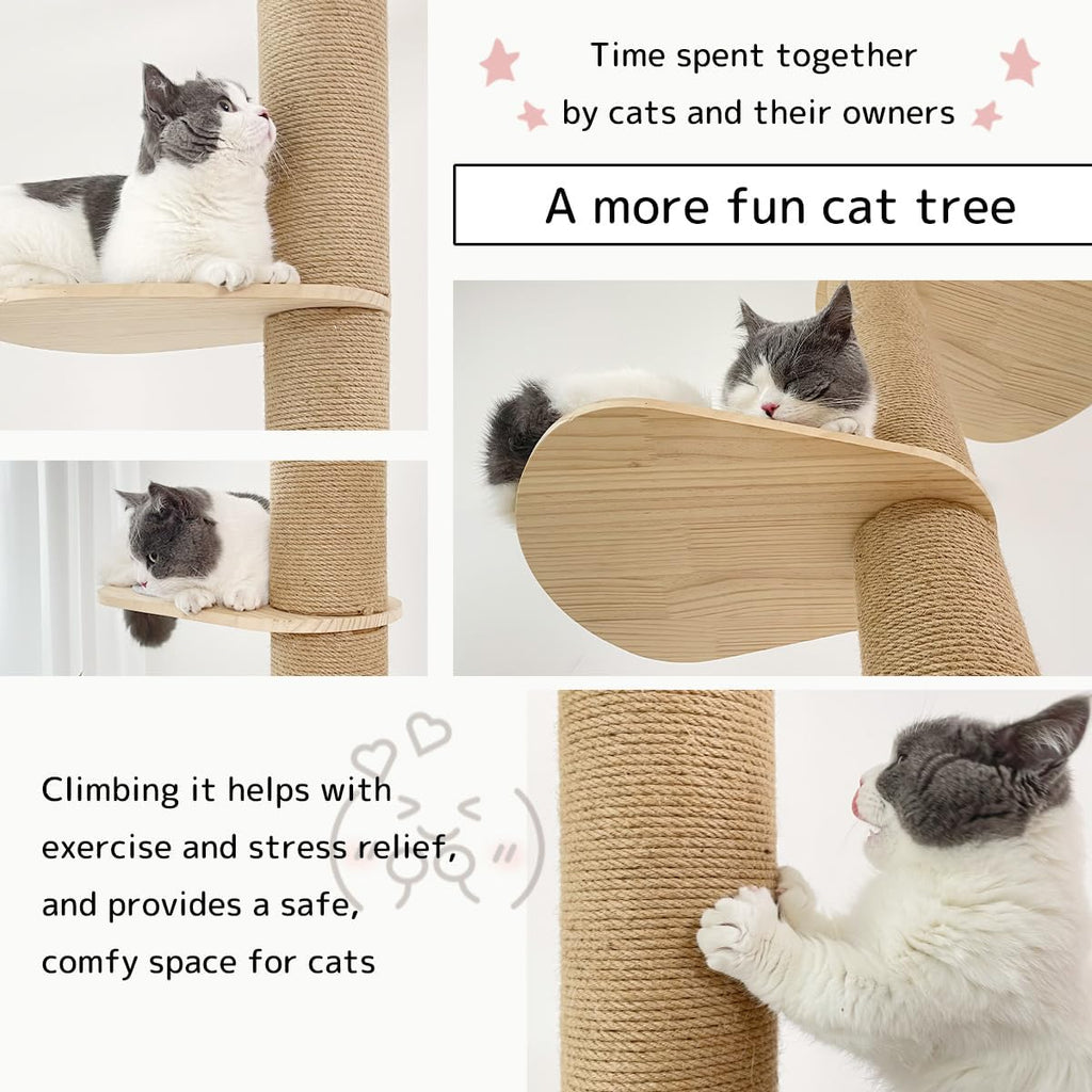 Cat Climbing Tower Floor-to-Ceiling with Natural Sisal Rope Scratching Post Y359