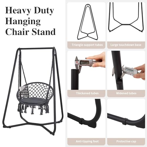 SUNCREAT Hammock Chair with Stand, Heavy Duty, 330 lbs Capacity, Grey W3890