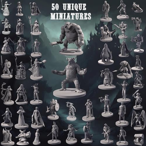 50 Unique Miniatures Fantasy Tabletop RPG Figures for D&D T75870