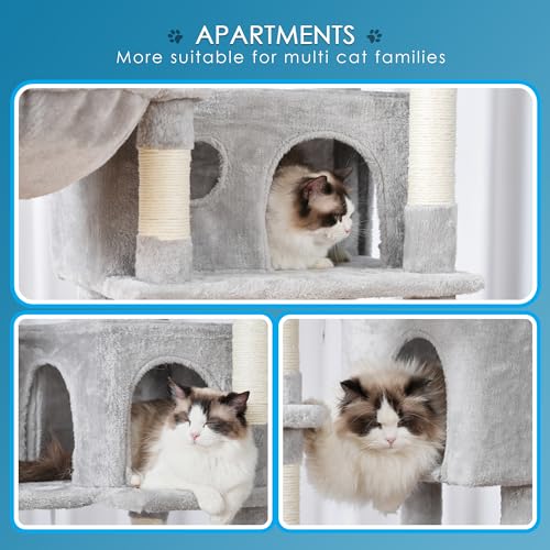 Hey-brother Cat Tree 74 inches Multi-Level XL Cat Tower for Indoor Cats, Light Gray X944591
