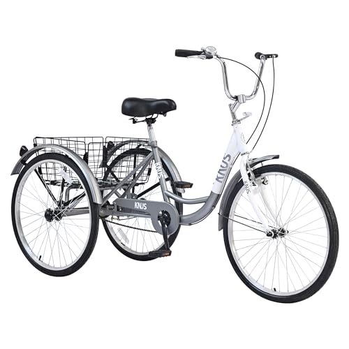 24'' Adult Tricycles 7 Speed, Adult Trikes 3 Wheel Bikes, Three-Wheeled Bicycles Cruise Trike with Shopping Basket for Seniors, Women and Men Outdoor/Shopping/Recreation/Picnic