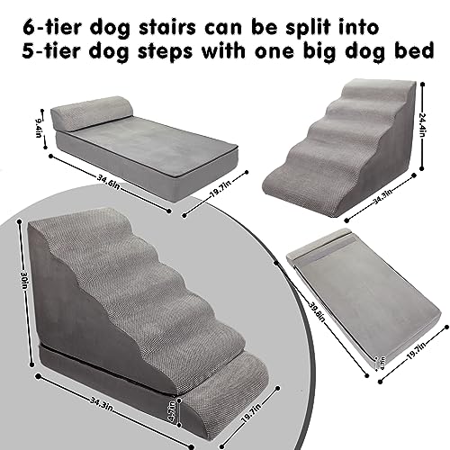 LitaiL 6 Step Foam Dog Stairs for High Beds 30-36 Inches, Non-Slip Pet Ramp for Large Dogs I40882