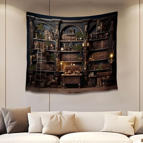 QGHOT Medieval Bookshelf Tapestry Vintage Library Wall Hanging P36533