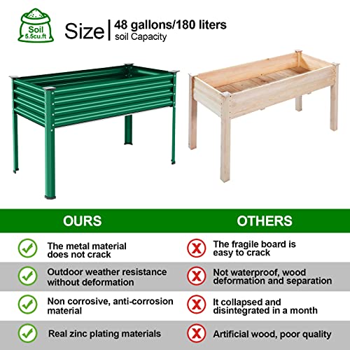 Land Guard Galvanized Raised Garden Bed with Legs, 48×24×32in Metal Elevated Planter Box Z11926