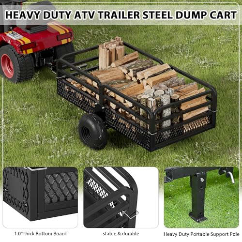 Heavy Duty Steel Dump Cart ATV Trailer, 1500 lbs, 15 cu ft, Removable Sides P8183