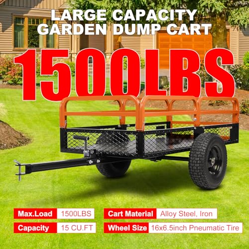 Heavy Duty Steel Dump Cart 1500 Lbs Utility Garden Trailer with Removable Sides P523