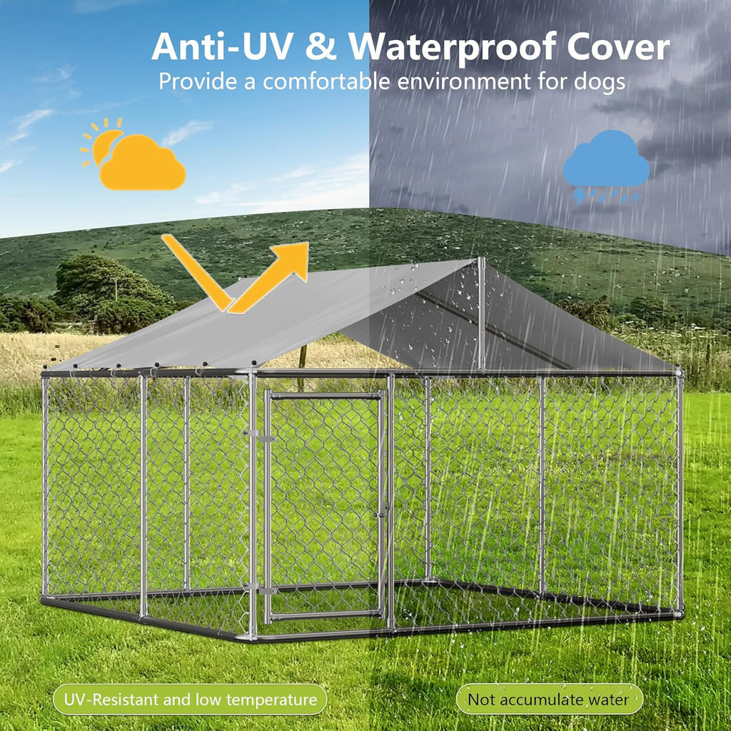 GNIXUU 7.5' x 7.5' Outdoor Dog Kennel with Waterproof UV-Resistant Cover P448079