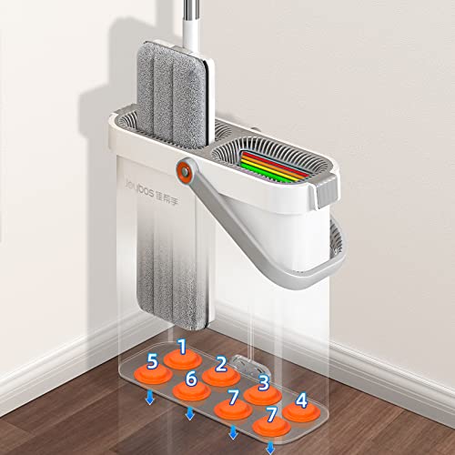 MOPALL Mop and Bucket with Wringer Set, 16" Flat Mop with 4 Microfiber Pads E91289