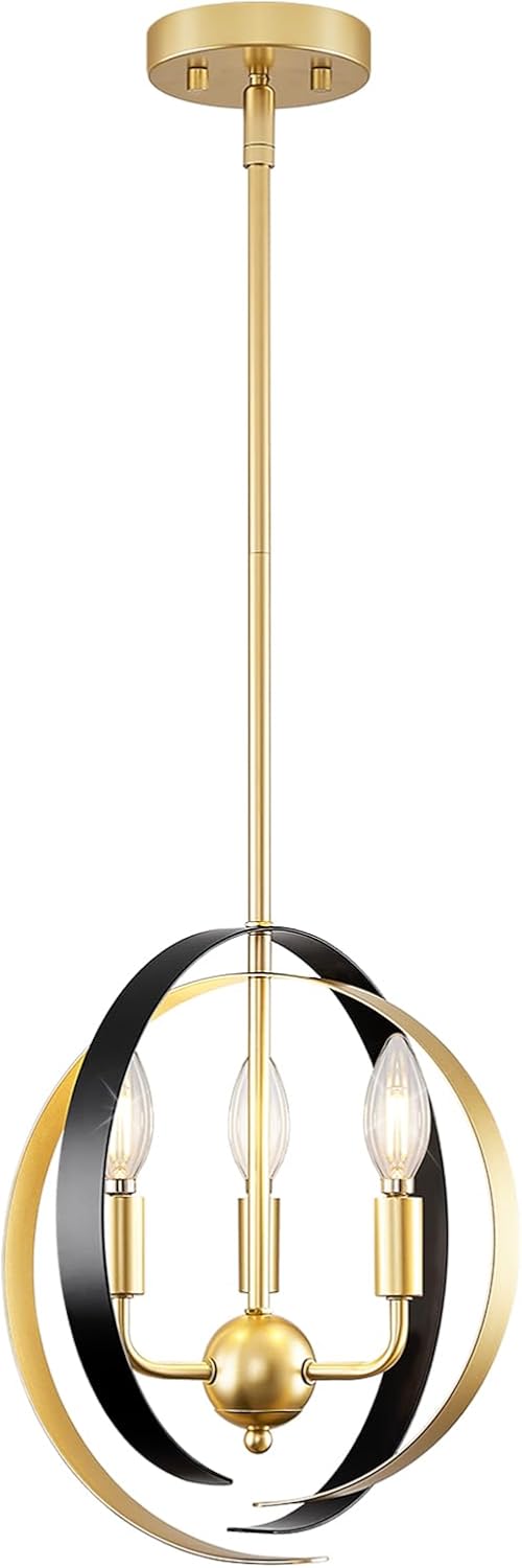Black and Gold Pendant Light, Modern Globe Chandeliers for Dining Room, Adjustable Height 3-Light Farmhouse Foyer Hallway Entryway Kitchen Island Lighting Fixtures(Bulb Not Included)