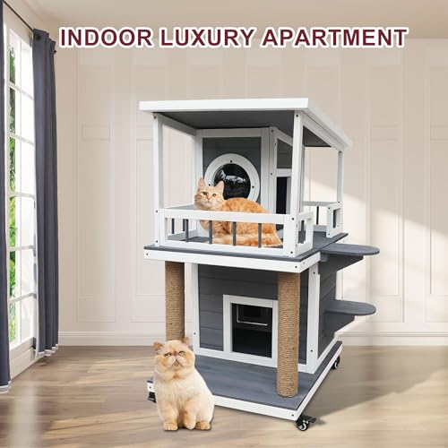 Rockever Outdoor Cat House, Large Wooden Weatherproof Shelter with Escape Door Z2462