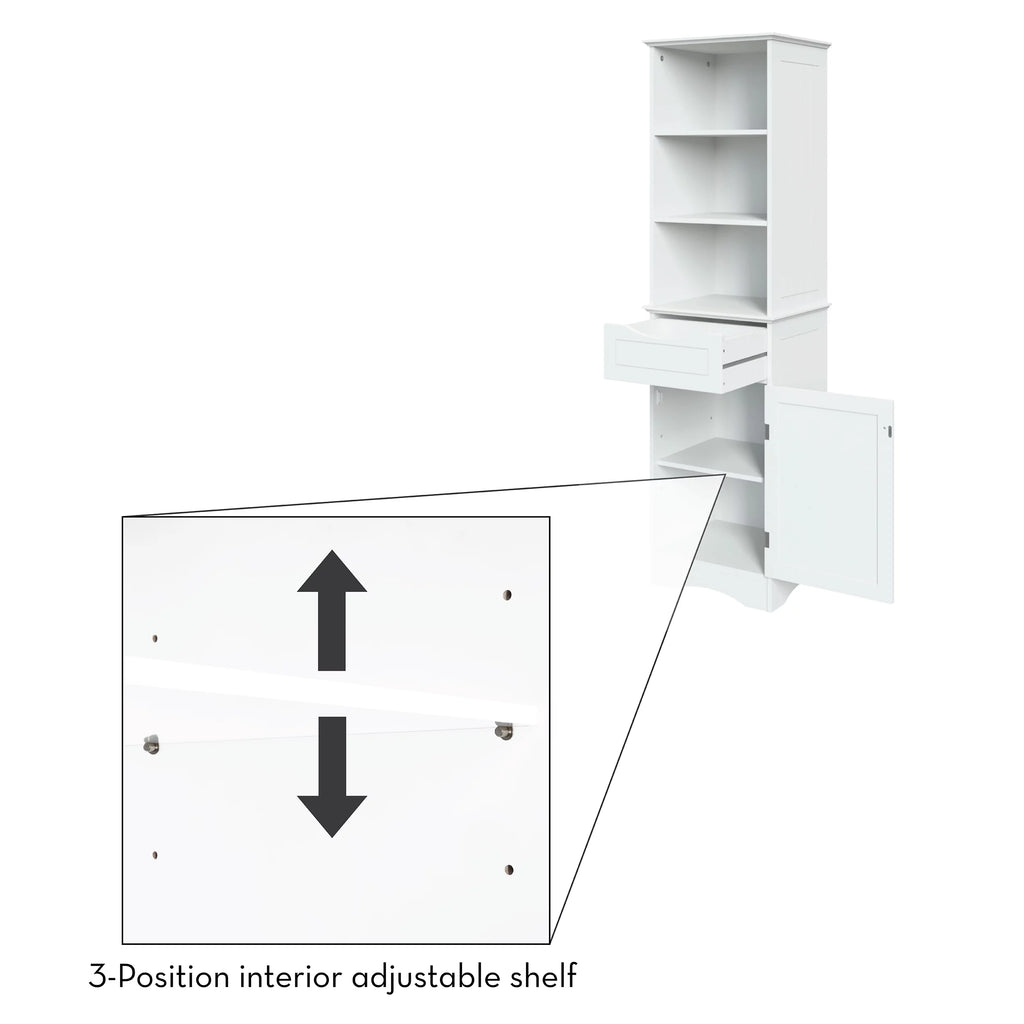 RiverRidge Home Ashland Tall Linen Storage Cabinet with Drawer, White I7879