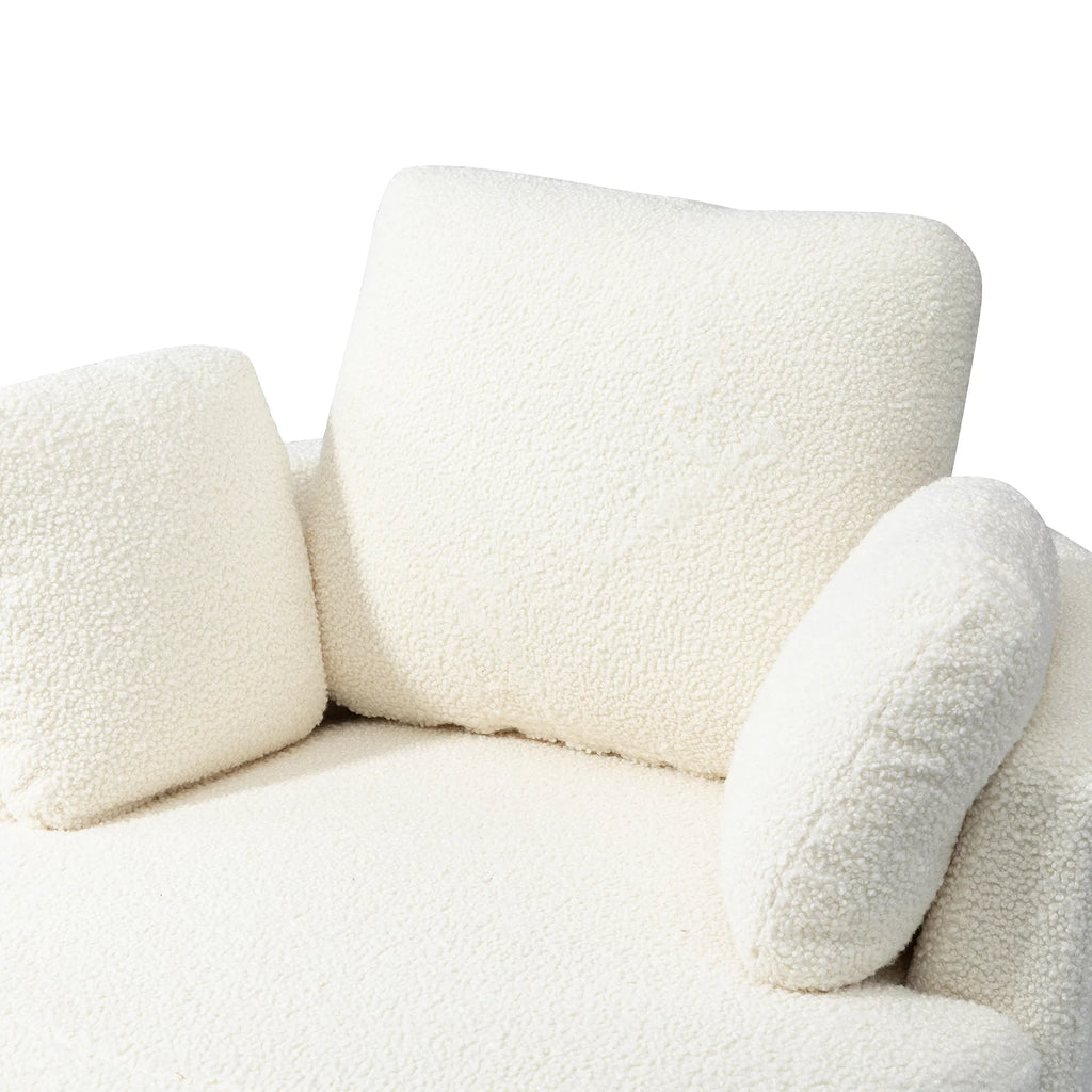 42.2"W Swivel Accent Barrel Chair and Half Sofa with 3 Pillows, Ivory Boucle P32898