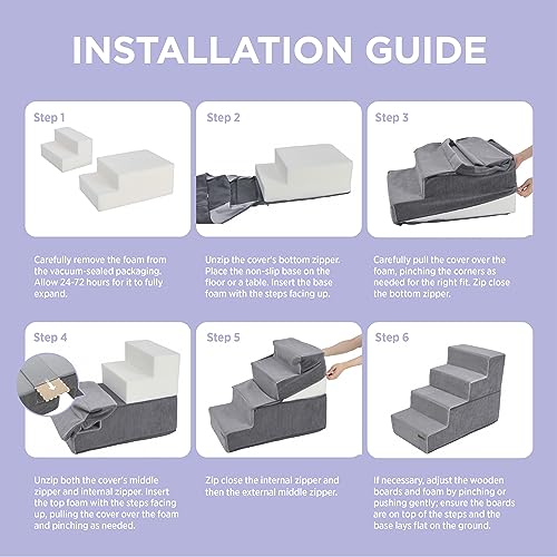 Lesure Dog Stairs for Small Dogs, Folding Pet Steps with Non-Slip Bottom, Grey, 5 Steps P120758