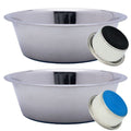 Stainless Steel Metal Dog Bowl | 3 Cup | Set of 2 | Silicone Non-Skid Base | Heavy Duty, Rust Resistant Stainless Steel | Cats and Dogs | Dry and Wet Foods | 1 Blue and 1 Black Bottom