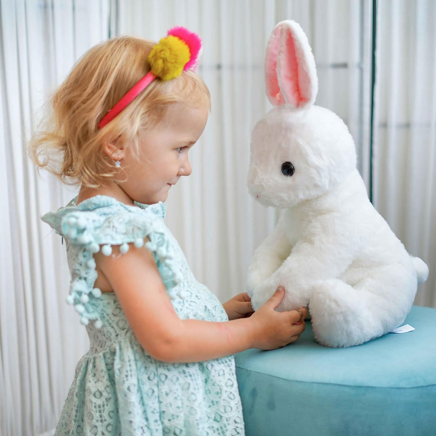 Rabbit Bunny Stuffed Animal Plush Toy with Pink Ears, Off White N27210