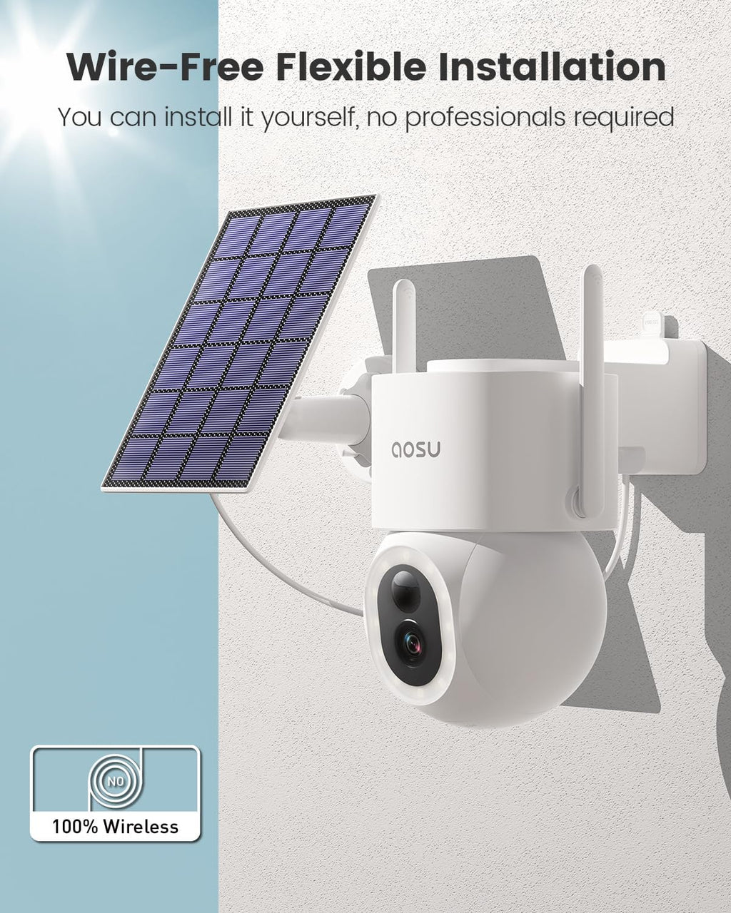 AOSU Security Cameras Wireless Outdoor, 3K/5MP Solar Powered, 360° Pan/Tilt, Color Night Vision J833107