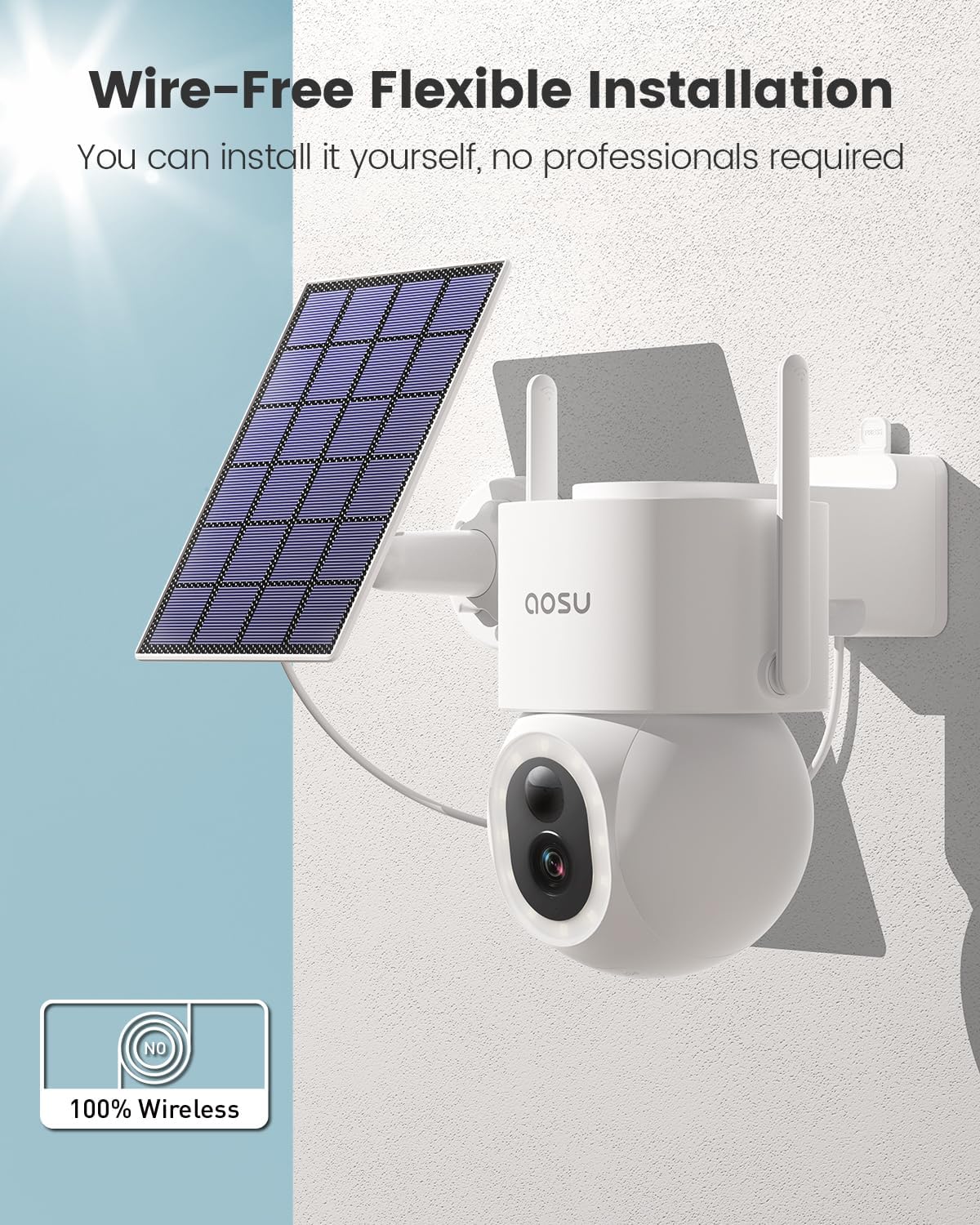 AOSU Security Cameras Wireless Outdoor, 3K/5MP Solar Powered, 360° Pan/Tilt, Color Night Vision J833107
