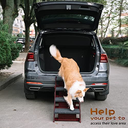 MEWANG Wooden Pet Stairs for Beds and Cars, Foldable 2-in-1 Ramp, Brown E16630